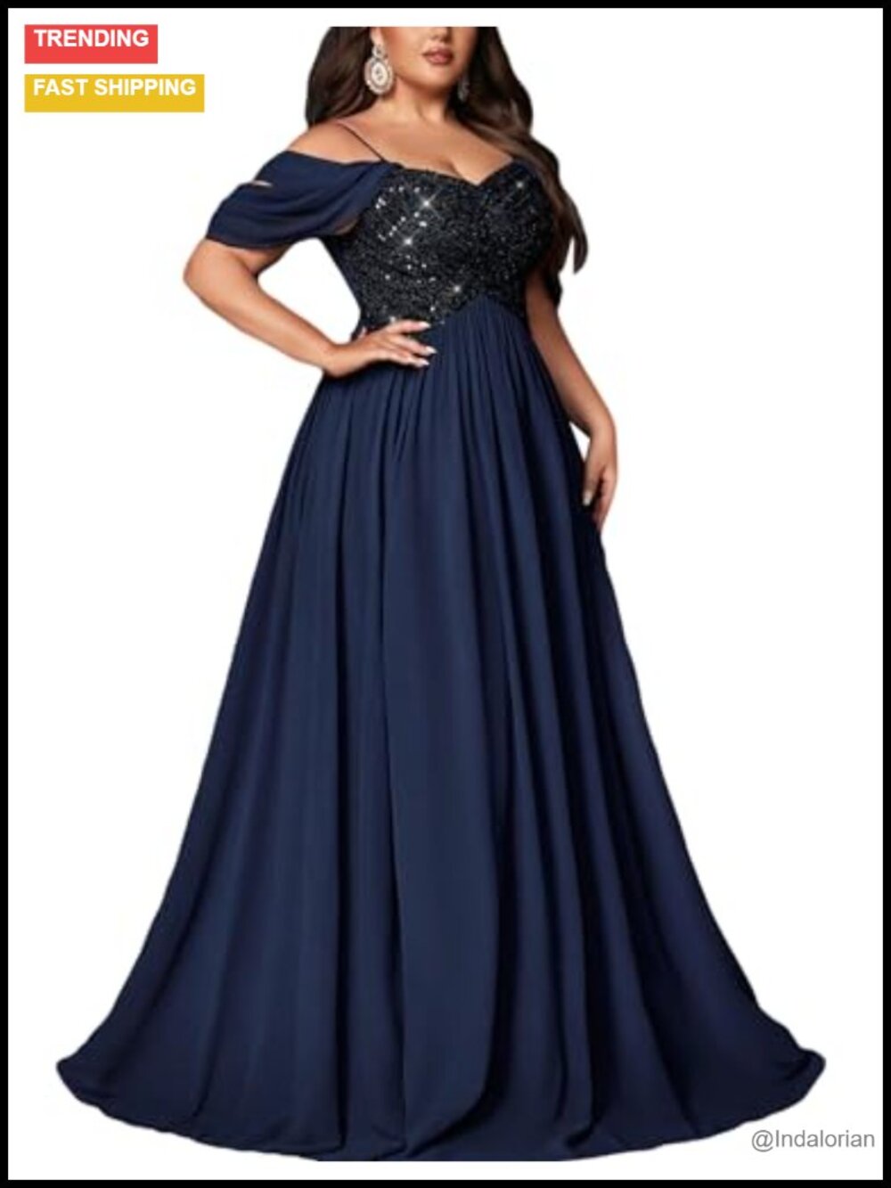 Plus Size Sequin Chiffon Formal Evening Prom Gown Dress